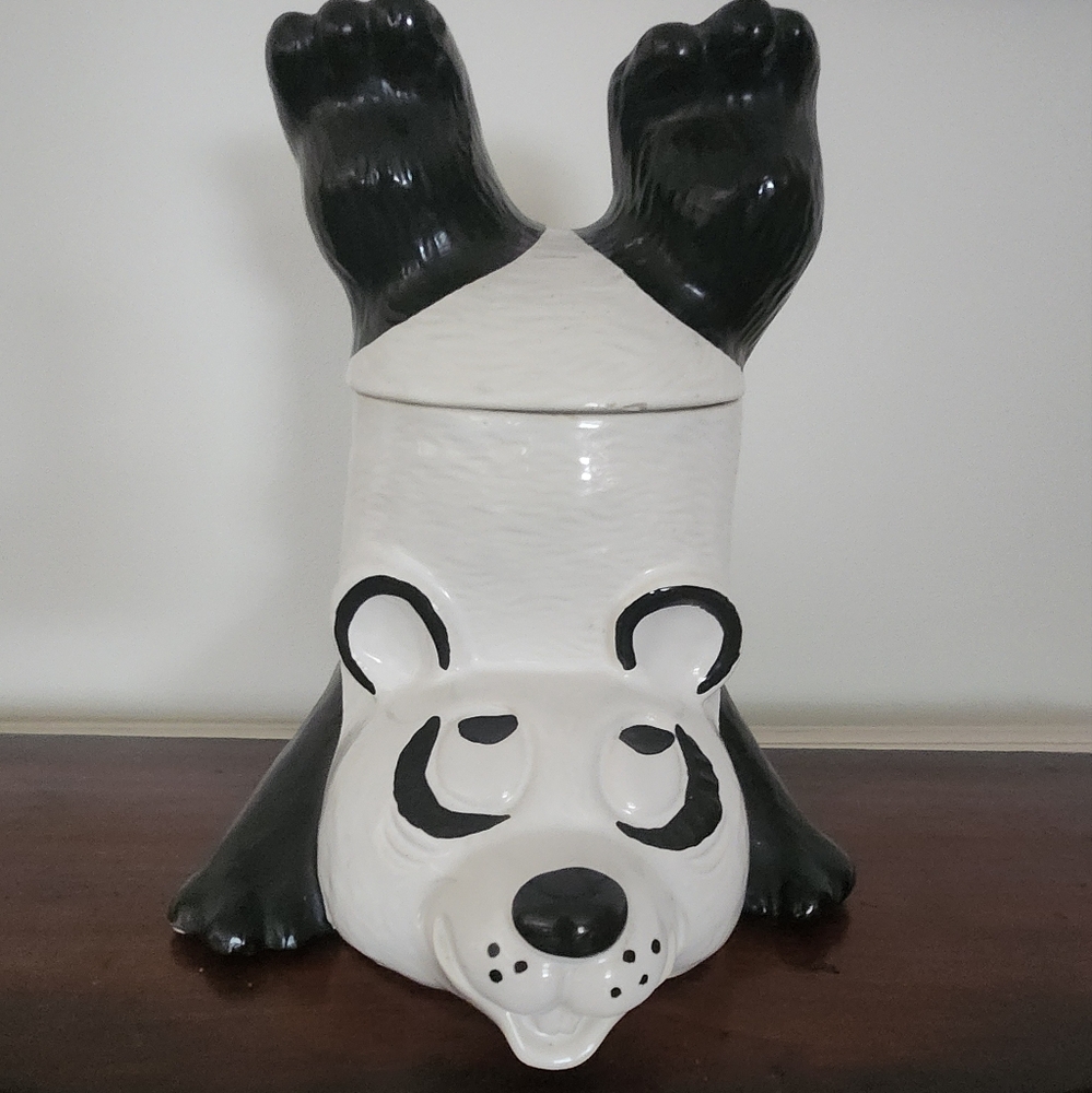 Vintage McCoy Upside Down Panda Bear Ceramic Animal Cookie Jar marked 210 USA |